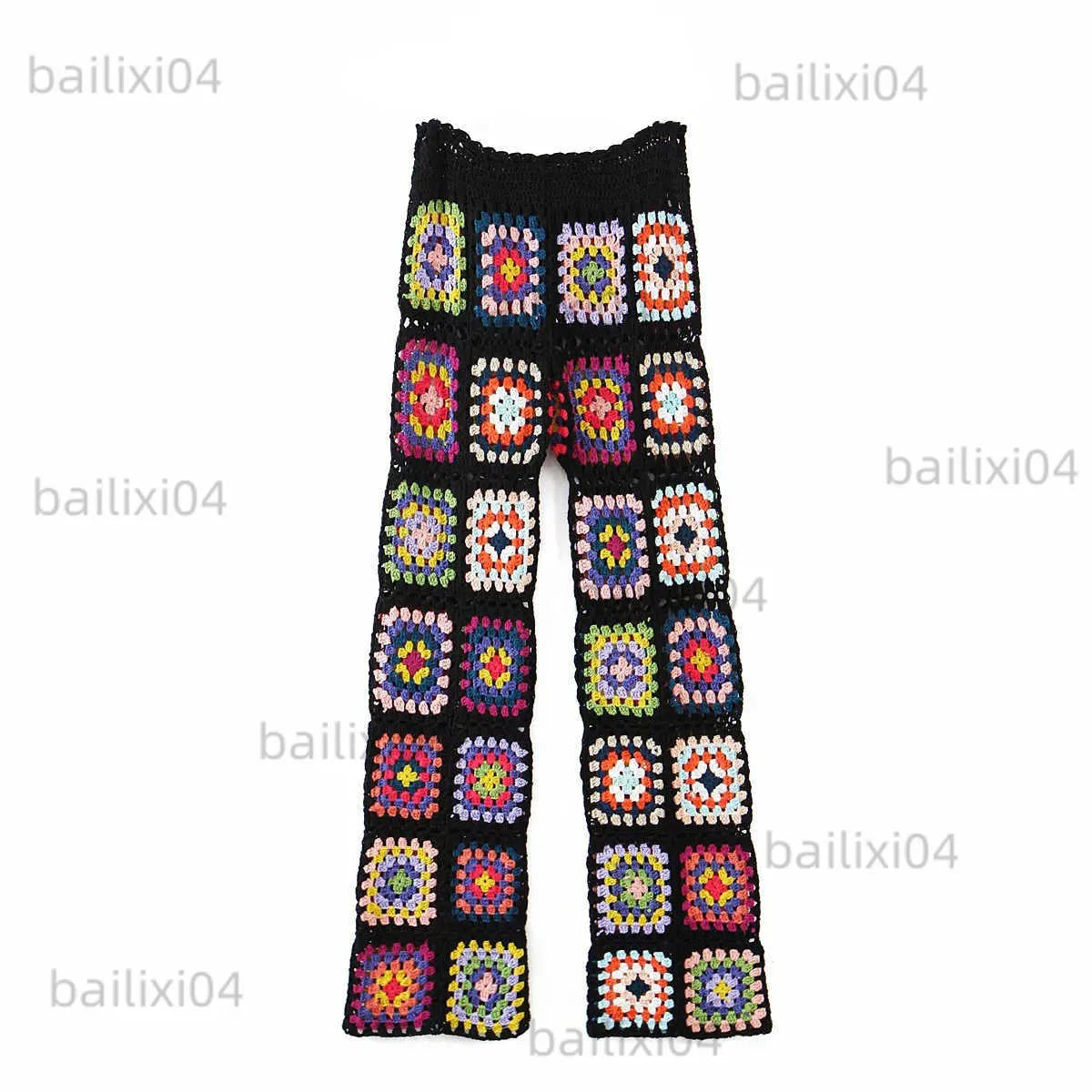 Women's Pants Capris Women Crochet Beach BOHO High Waist Hand-make Wed Leg Pant T230503