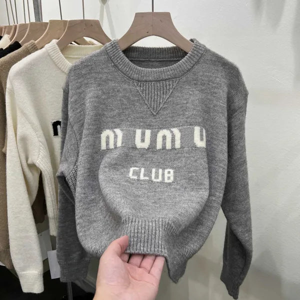 Womens Sweatshirts Miu Designer Womens Sweater Jumper Jacquard Pattern Knitted Classic Letter Knitwear Autumn Winter Keep Warm Jumpers Design Pullover Knit s Wfb5