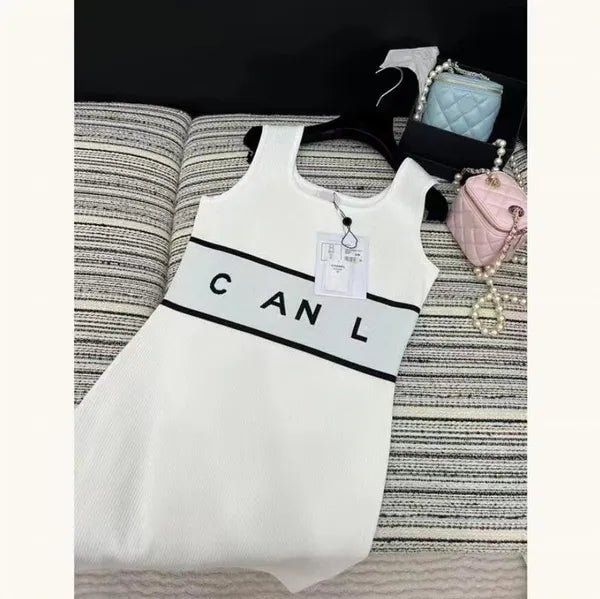 dress dresses Womens designer fashion sexy luxury knitted top C letter embroidery color contrast elastic