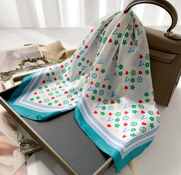 70x70cm Simple Presbyopia Designer Letters Print Floral Silk Scarf Headband for Women Fashion Long Handle Bag Scarves Paris Shoulder Tote Luggage Ribbon Head Wraps