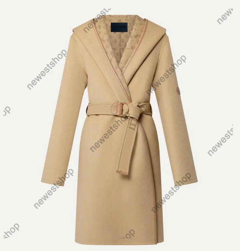 24SS winter womens wool overcoat Designer Coats Women Jacket flower Print Woolen Material Hooded Cloak Coat lady Long Trench Coats