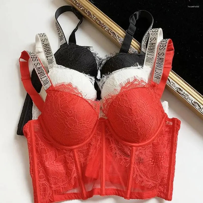 Bras Sets Lace Letter VS Brand Design Sexy Rhinestone Underwear Women Comfort Push Up Bra Panties 2 Piece Brief Suit Seamless Lingerie Set