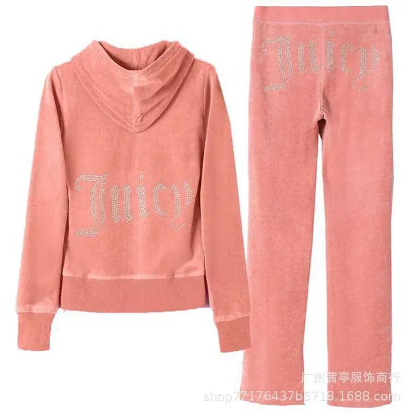 YICIYA Juicy Tracksuit Velour Two Piece Set Wholesale - 2023 hot sell 2023 Women's Brand Tracksuits Suit Women Velvet Zipper Sweatshirt And Pants Sewing Suit Diamond