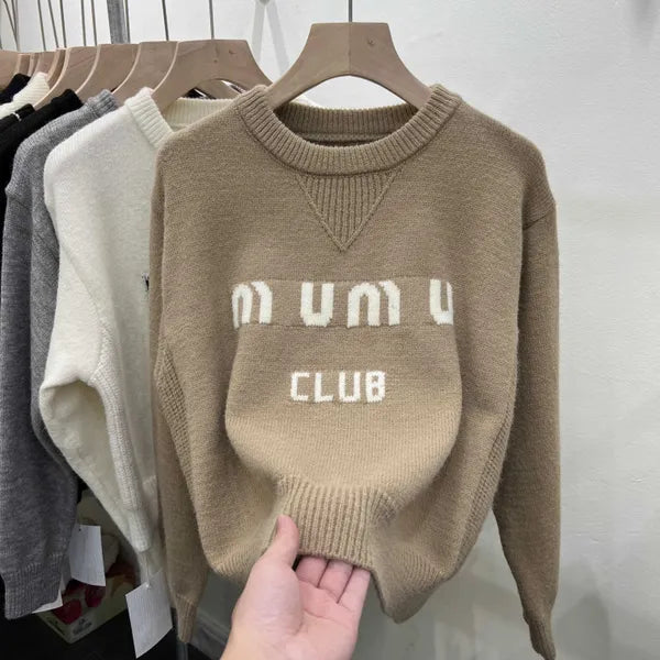 Womens Sweatshirts Miu Designer Womens Sweater Jumper Jacquard Pattern Knitted Classic Letter Knitwear Autumn Winter Keep Warm Jumpers Design Pullover Knit s Wfb5