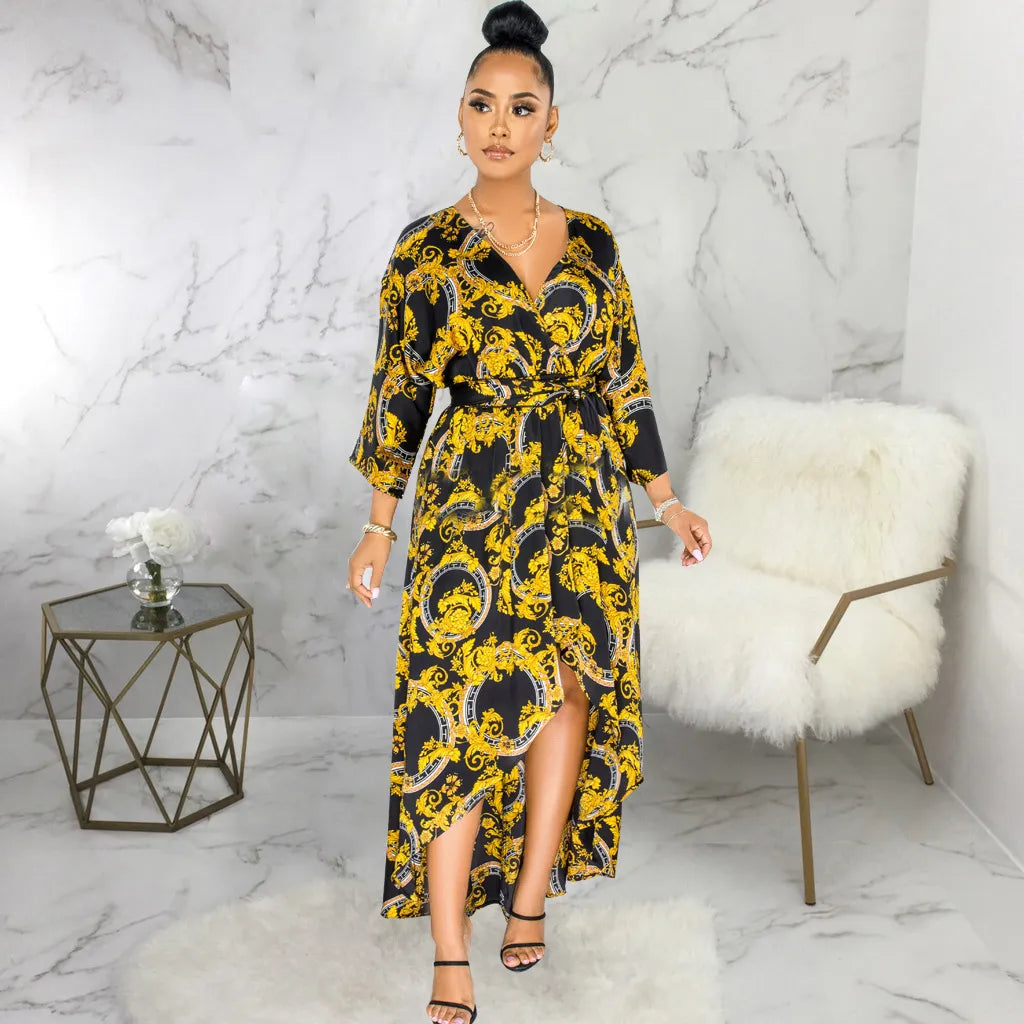 Women's Casual Dresses Floral Casual Party Cocktail Dress Woman Designer Middle Sleeve Button Shirt Holiday Prom Frock Mini Skirt