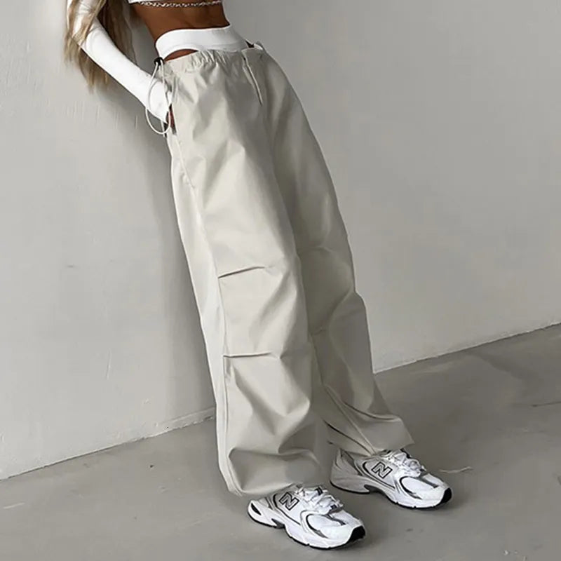 Women's Pants Capris Y2K High Waisted Drawstring Straight Cargo Pants High Street Casual Kpop Women Trousers Baggy Splice Punk Streetwear Pant 230615