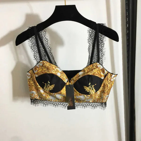 23ss tank sling womens designer clothing Womens Sexy Colorblock Printing Lace Edge Bra Strap Underwear Can Be worn Alone High quality women clothes