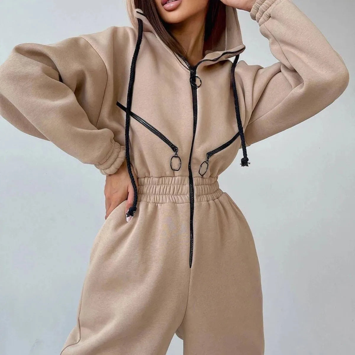 Womens Jumpsuits Rompers Fashion Elegant Hoodies Jumpsuit Women Casual Overalls Romper Fall Winter Solid Hooded Sportwear Tracksuits 231019