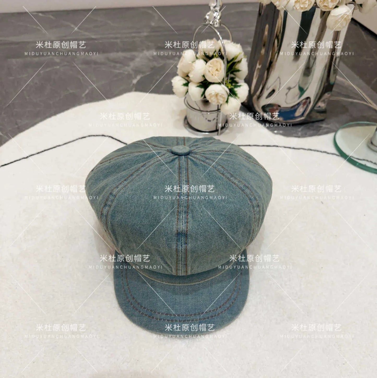 Ball Caps Designer Fragrance New Washed Cowboy Octagonal Hat in Chinese Vintage Denim Newspaper Kids Shows a Small Face Minimalist and Advanced Sense