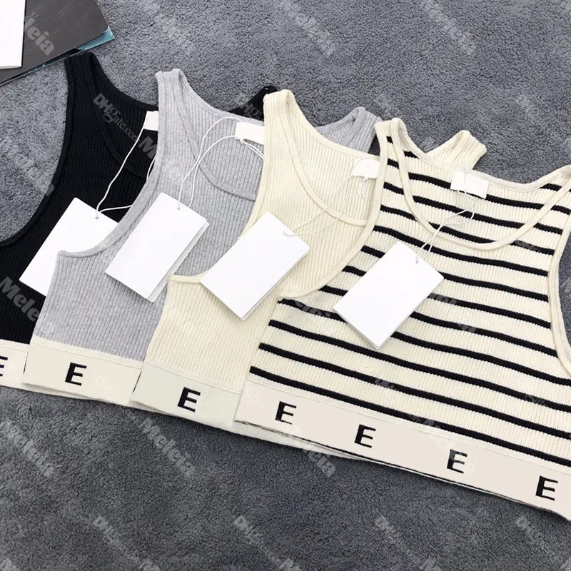 8 Styles Womens Tanks Tops Designer Knitted Vests Ladies T Shirts Designer Striped Letter Sleeveless Tops Knits Fashion Style Ladies Pullover Tees