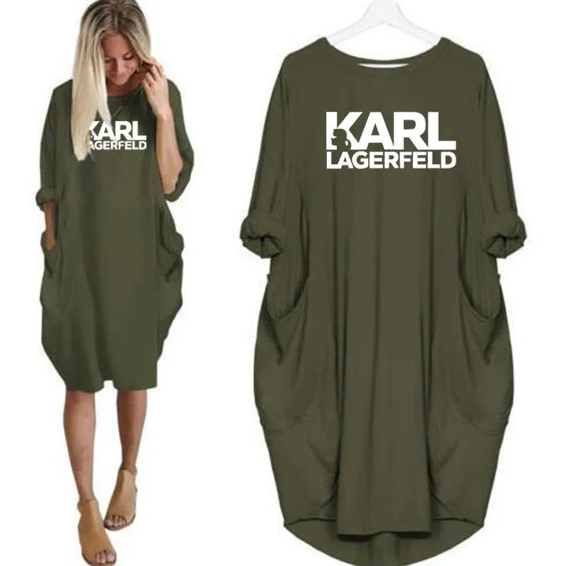 Casual Dresses Women Loose Dresses Karl Letter Print Plus Size Clothing Dress