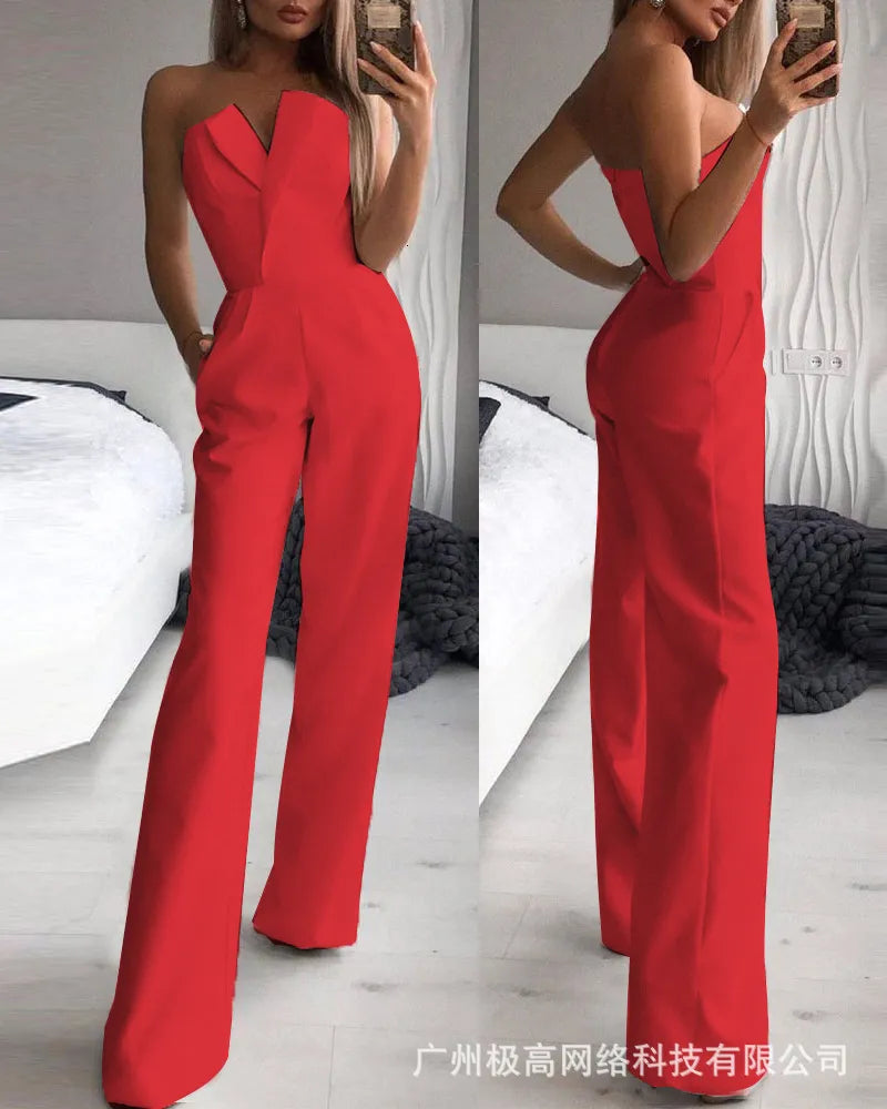 Women's Jumpsuits Rompers for Women Sexy Strapless Slim Office Lady Elegant Chic Sleeveless Black White Red Casual Romper Bodysuit 230324