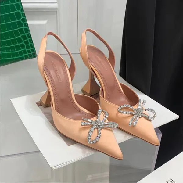 Amina Muaddi Heels Wedding Shoes Dress Luxury Sandals Designer Satin High Bow Crystal-Embellished Buckle Pointed Toe Sunflower Pcv Sandal 6cm 10cm