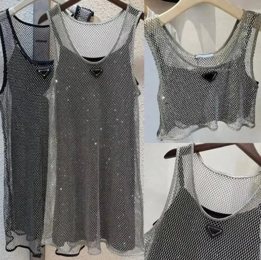 Women Shiny Rhinestone Dress Sexy Crop Top Vest Fashion Denim Bra Tops Sleeveless Sling Vests Woman Dresses 3 Styles