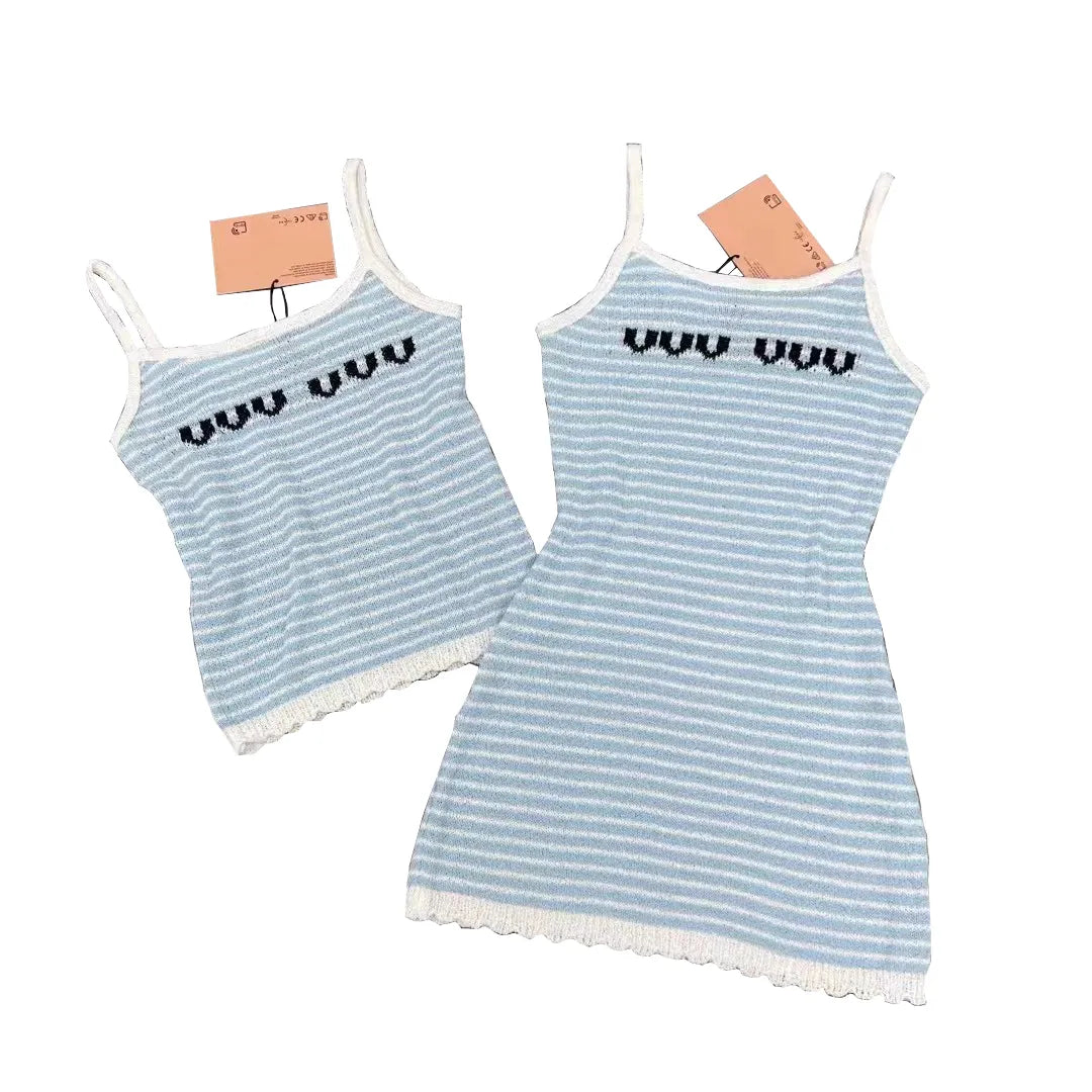 23 Early spring new products letter logo letter knitted suspender dress women's sense slim bag hip skirt bottoming skirt tide