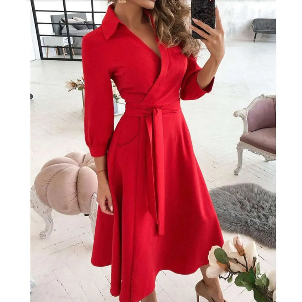 Designer Maxi Dresses For Women V Neck Long Shirt Chain Print Lapel Neck Party Dress Casual Long Sleeve Oversized Spring And Summer Ladies Full Length Skirt