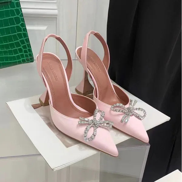 Amina Muaddi Heels Wedding Shoes Dress Luxury Sandals Designer Satin High Bow Crystal-Embellished Buckle Pointed Toe Sunflower Pcv Sandal 6cm 10cm