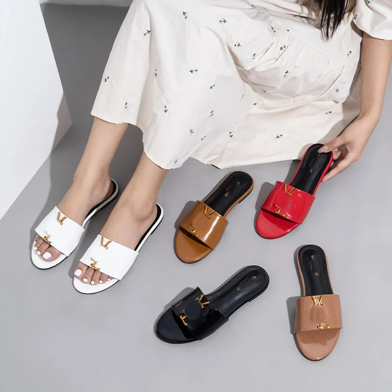 10A Retro Mirror Quality Designer Metallic Slide Sandals Slides Womens Slippers Shoes Summer Fashion Wide Flat Flip Flops Slipper for Women with Box Size 37-42