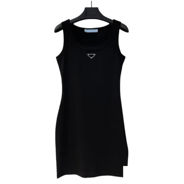 Basic Casual Dresses P-Ra Designer Womens Summer Fashion Brands Tops Tank Dress Knitted Cotton U Neck Sleeveless Solid Sexy Elasti Dhvvp