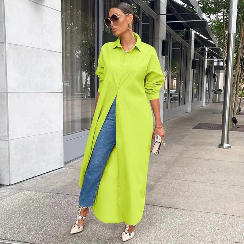 Casual Dresses Loose Long White Shirt Dress Women Spring Clothes Button Up Sleeve Maxi For Streetwear Oversized