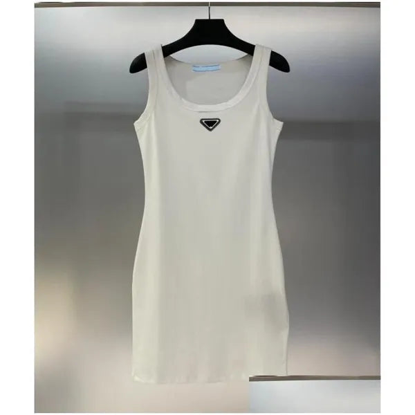 Basic Casual Dresses P-Ra Designer Womens Summer Fashion Brands Tops Tank Dress Knitted Cotton U Neck Sleeveless Solid Sexy Elasti Dhvvp