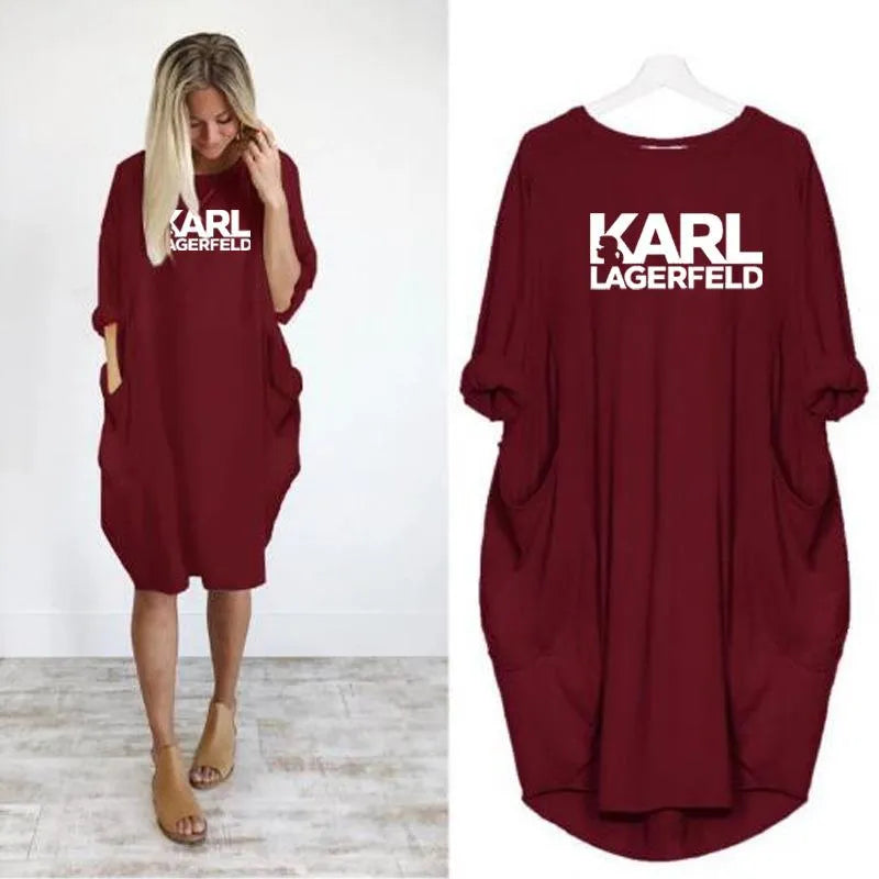 Casual Dresses Women Loose Dresses Karl Letter Print Plus Size Clothing Dress