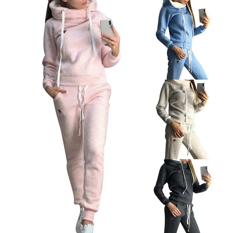 Women's Two Piece Pants 2Pcs Women Jogging Suit Solid Color Tracksuits Fleece Lined Hoodies Pants Set 220902