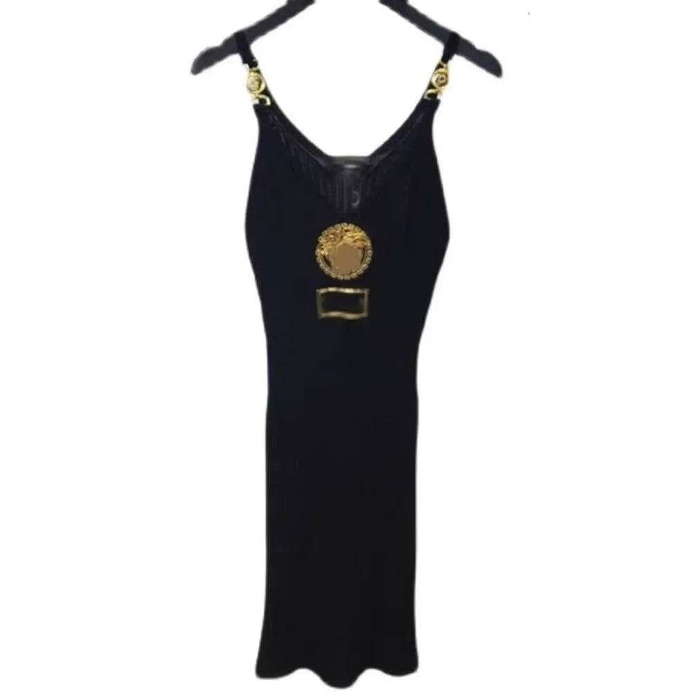 Summer casual dress designer skirt womens luxury sexy V-neck sleeveless metal buckle suspender dresses knitted hip wrap Dress