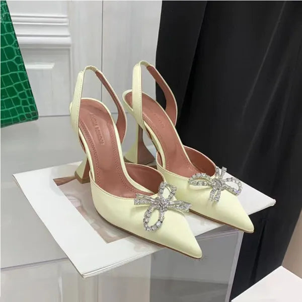 Amina Muaddi Heels Wedding Shoes Dress Luxury Sandals Designer Satin High Bow Crystal-Embellished Buckle Pointed Toe Sunflower Pcv Sandal 6cm 10cm