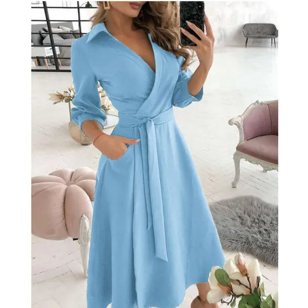 Designer Maxi Dresses For Women V Neck Long Shirt Chain Print Lapel Neck Party Dress Casual Long Sleeve Oversized Spring And Summer Ladies Full Length Skirt