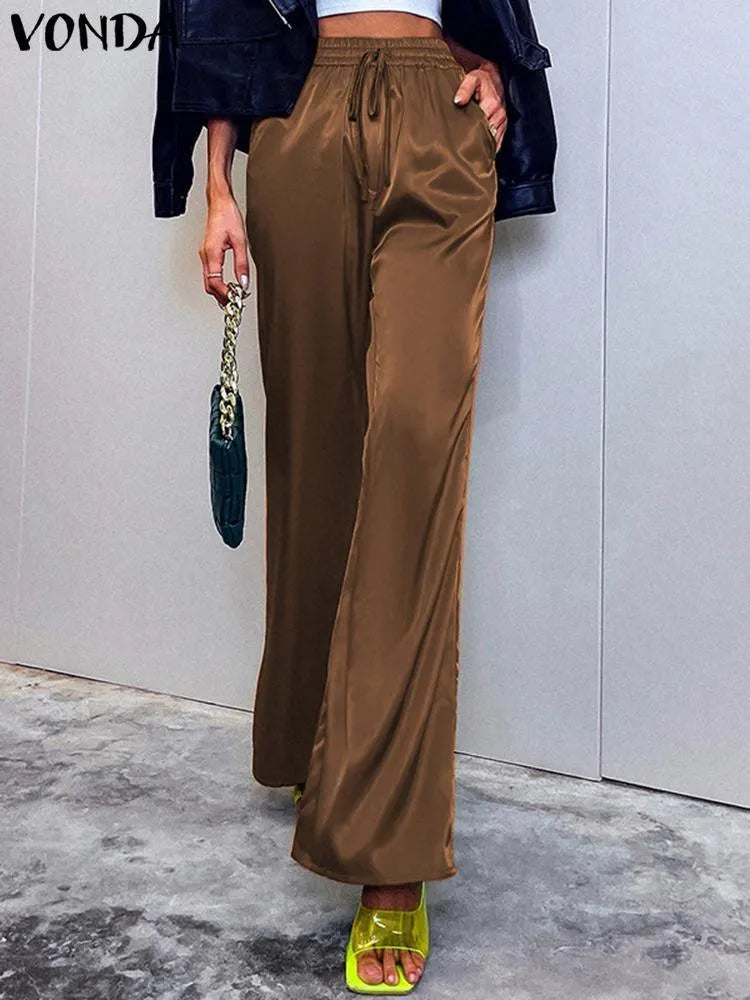 Women's Pants Capris Satin Slik Women Trousers VONDA Casual Solid Color High Waist Wide Leg Pant Hosen Damen Femininas 220922