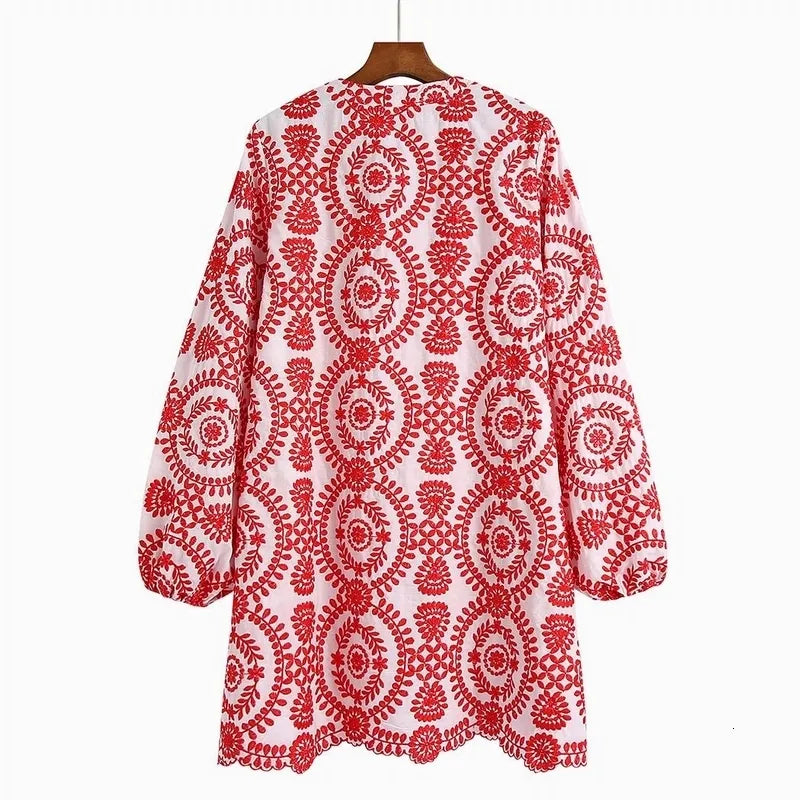 Basic Casual Dresses Oversize Embroidery Dress Women Spring Fashion O-Neck Long Sleeve Above Knee Female Mini Vestido Loose Clothing 230531