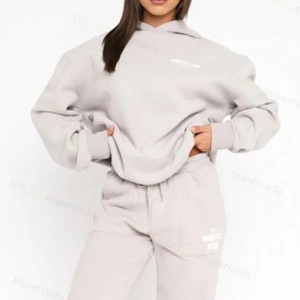 Sweatshirts WF-Women Women's Hoodies Letter Print 2 Piece Outfits FOX Cowl Neck Long BLACK WHITE Sleeve Sweatshirt and Pants Set Tracksuit Pullover Hooded Sports suit