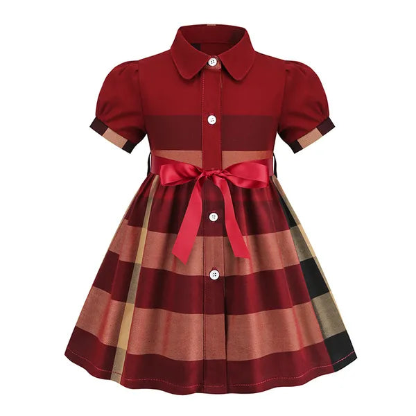 Baby Girls Dress Kids Lapel College Short Sleeve Pleated Shirt Skirt Children Casual Clothing Kids Clothes