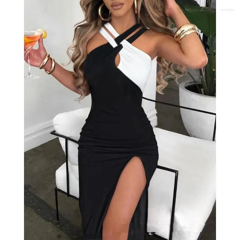 Casual Dresses 2023 Y2K INS Chic Sexy Sleeveless Corset Evening Cocktail Dress Elegant Drawstring Ruched High Slit Party For Women