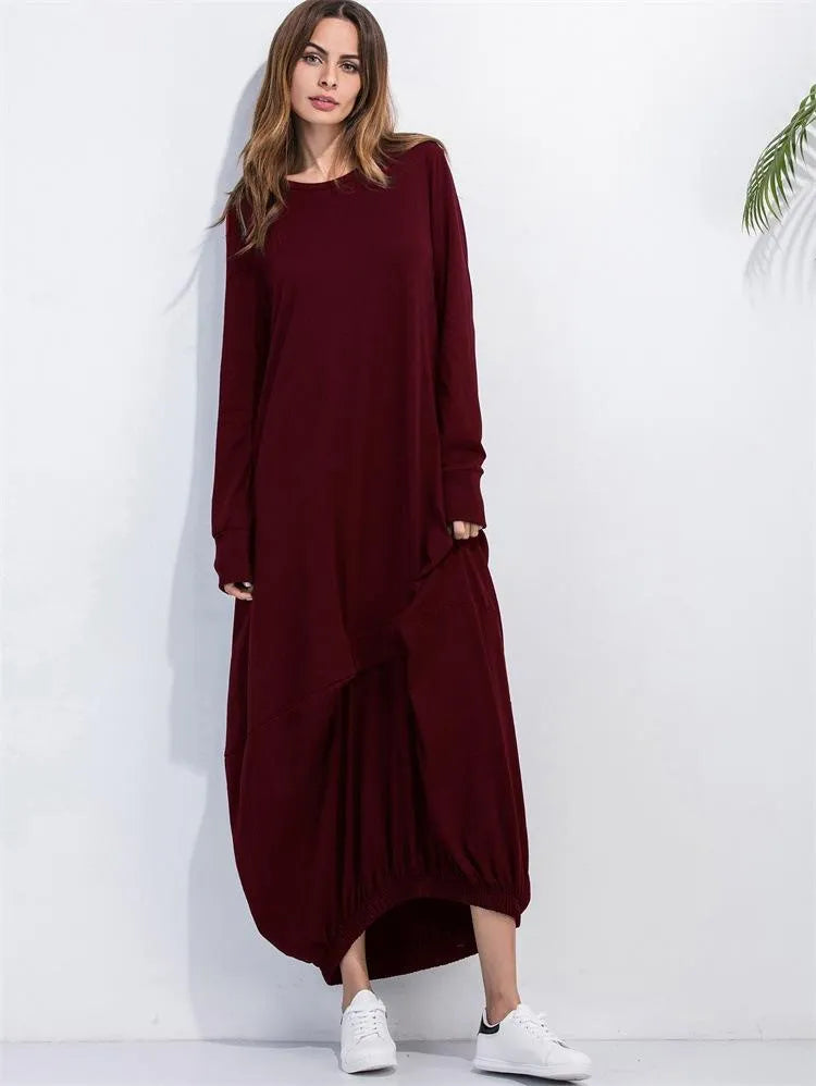 Casual Dresses Loose Dress Oversize Irregular Long Sleeve Round Neck T-shirt Sexy Maxi For Women Undefined