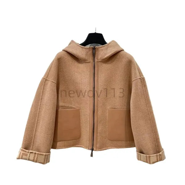 Women's Woolen Designer Jacket Winter Hooded Double-sided Short Fashion Casual Coat Windbreaker High-quality Womens Outerwear