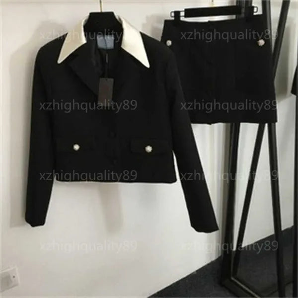 Luxury Two Piece Set Women Designer Womens Clothing Fashionable Long Sleeved Suit Jacket Sexy Hip Wrap Short Skirt Woman Black 2 Piece Set Dress