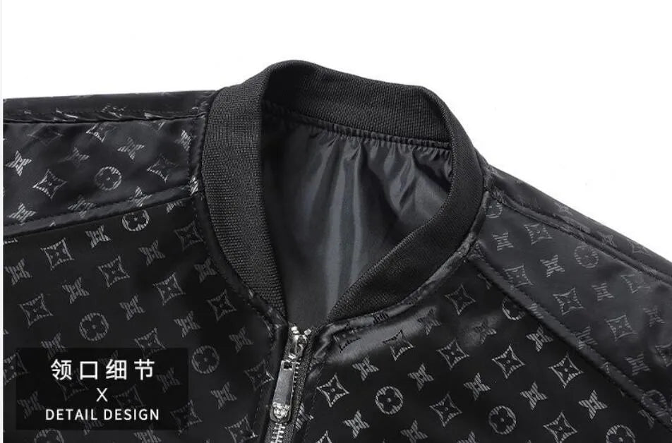 2023 Designer Mens Jacket printed leather jacket for men's youth baseball collar, spring and autumn casual black leather jacket, autumn and winter men's coat