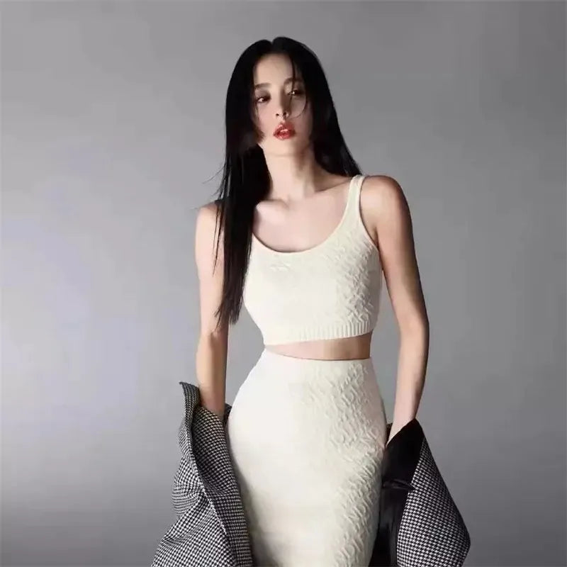 Womens designer Casual knitting Dresses Embossed 3D Relief Letter party dress women slim tight sexy dresses summer fashion 2 piece set knit tank top skirt clothes