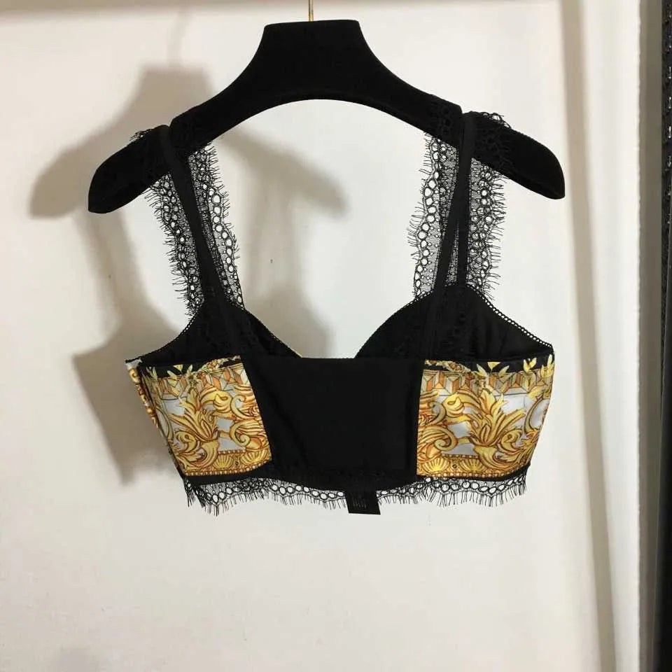 23ss tank sling womens designer clothing Womens Sexy Colorblock Printing Lace Edge Bra Strap Underwear Can Be worn Alone High quality women clothes