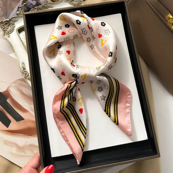 70x70cm Simple Presbyopia Designer Letters Print Floral Silk Scarf Headband for Women Fashion Long Handle Bag Scarves Paris Shoulder Tote Luggage Ribbon Head Wraps