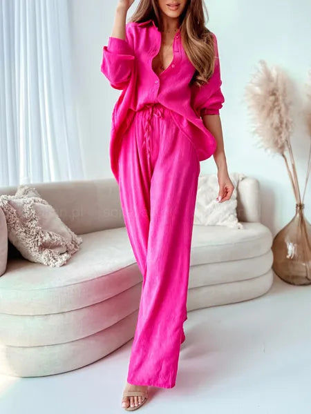 Women's Two Piece Pants KarSaNy Long Sleeve Loose Shirts Set Woman Sets For Women High Waist Wide Leg Trousers Suits Spring 230313