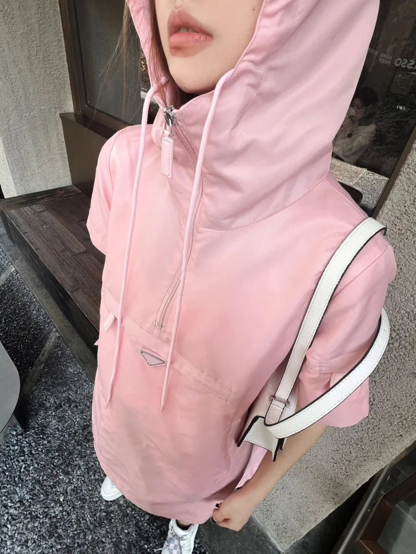 Women hooded shirt dresses summer short sleeve casual dress new fashion oversize jumpsuits pink green black high quality SML