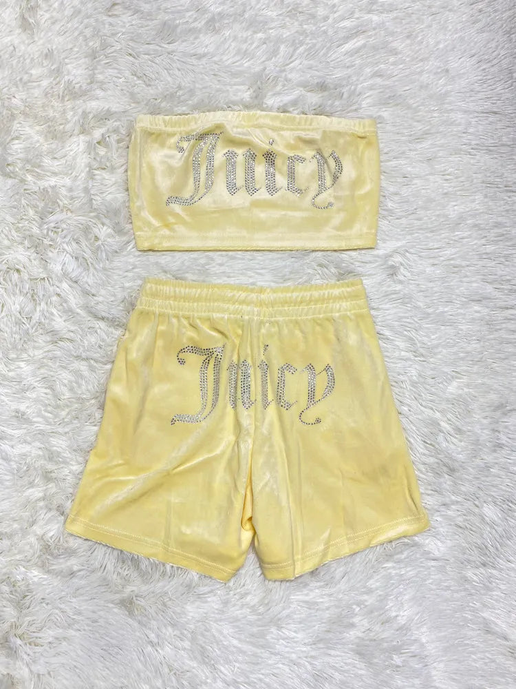 designer juicy tracksuit women Summer sweatsuit Women Two Piece Set Wrap Chest Shorts Suit Beach Nightclub Wholesale Items Bulk Lots Women 0