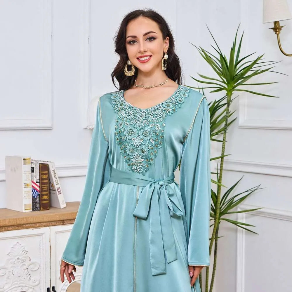 Wrap Long Dresses Dinner Dresses Middle Eastern Arab Clothing Muslim Women's Robe Fashion Beading New Dubai Dress FZ031090