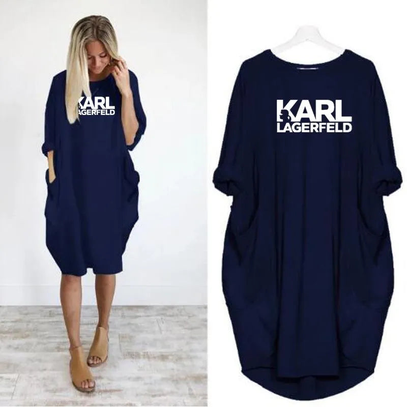 Casual Dresses Women Loose Dresses Karl Letter Print Plus Size Clothing Dress