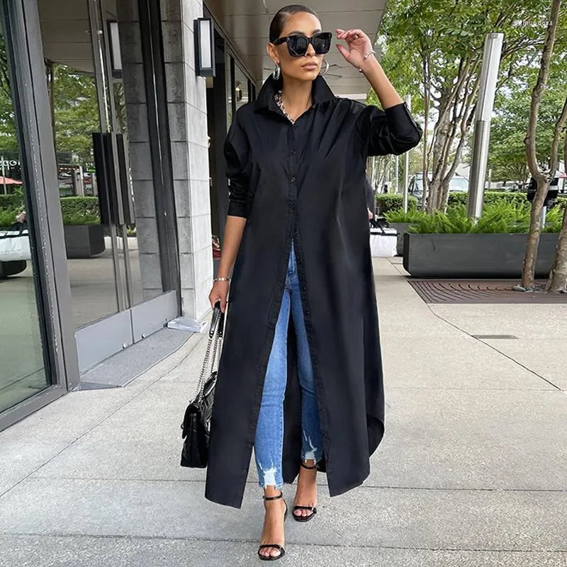 Casual Dresses Loose Long White Shirt Dress Women Spring Clothes Button Up Sleeve Maxi For Streetwear Oversized