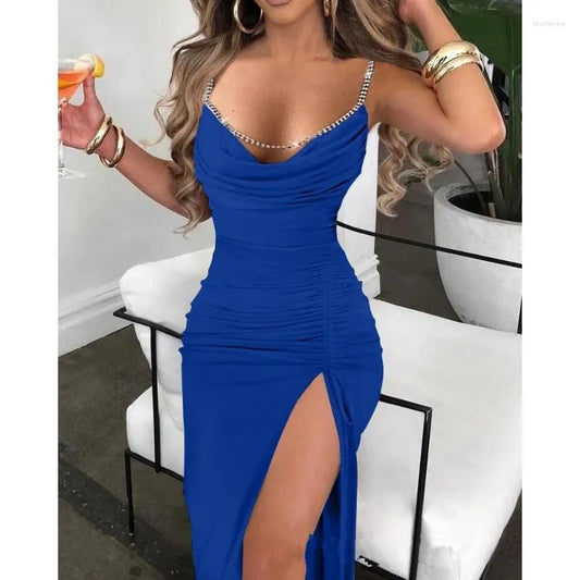 Casual Dresses 2023 Y2K INS Chic Sexy Sleeveless Corset Evening Cocktail Dress Elegant Drawstring Ruched High Slit Party For Women