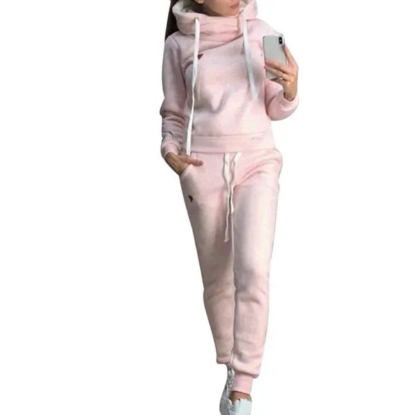 Women's Two Piece Pants 2Pcs Women Jogging Suit Solid Color Tracksuits Fleece Lined Hoodies Pants Set 220902